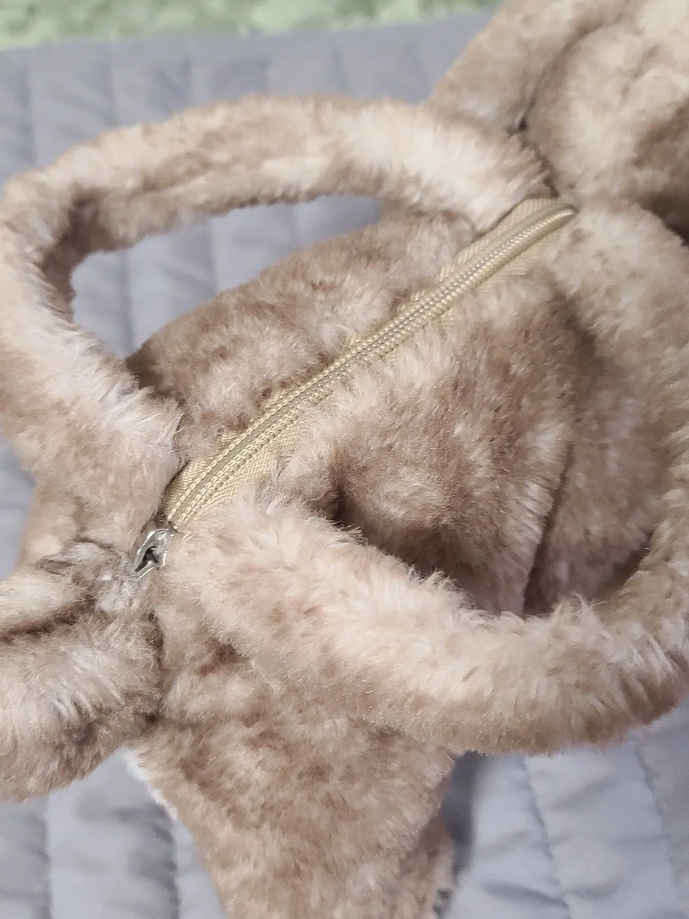 Plush Bunny-Eared Kids Handbag in Light Brown